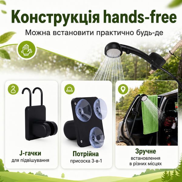 Портативний душ RIAS LH-04 з акумулятором 6000 мА&middot;г та LED-дисплеєм Black (3_08410) 3_08410 фото