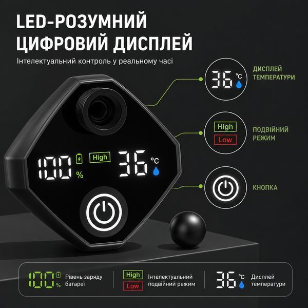 Портативний душ RIAS LH-04 з акумулятором 6000 мА&middot;г та LED-дисплеєм Black (3_08410) 3_08410 фото