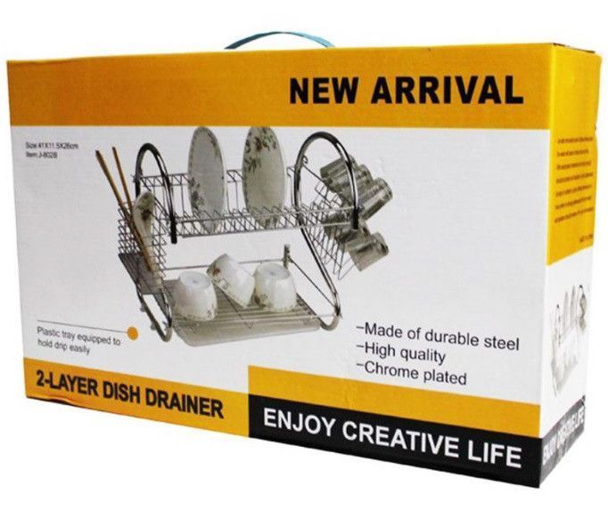 Органайзер для сушки посуды RIAS 2-Layer Dish Drainer двухъярусная с поддоном 37x11.5x26 см Silver (3_08762) 3_08762 фото