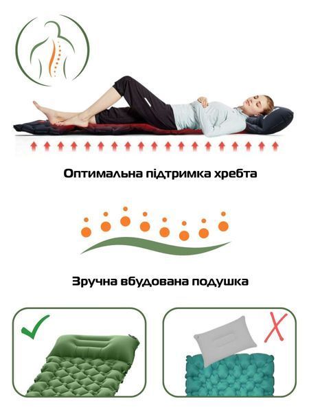 Надувной туристический матрас Sleeping Pad с подушкой м встроенным насосом 180х65см Green (3_05011) 3_05011 фото