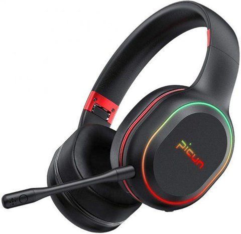 Беспроводные игровые наушники Picun P80X с микрофоном и RGB подсветкой Black-Red (3_01922) 3_01922 фото
