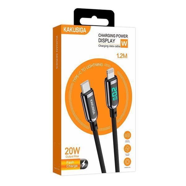Кабель синхронизации Kakusiga KSC-599 Save Series USB - Lightning с дисплеем 5А 1.2 м Black (3_02854) 3_02854 фото