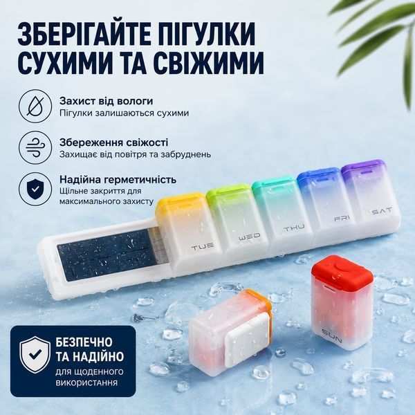 Органайзер для таблеток RIAS HG-07 магнитный недельный 7 контейнеров Multicolor (3_08523) 3_08523 фото