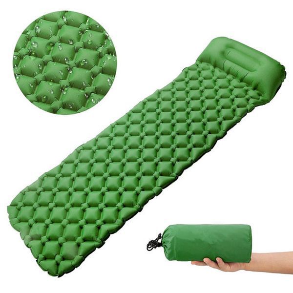 Надувной туристический матрас Sleeping Pad с подушкой м встроенным насосом 180х65см Green (3_05011) 3_05011 фото