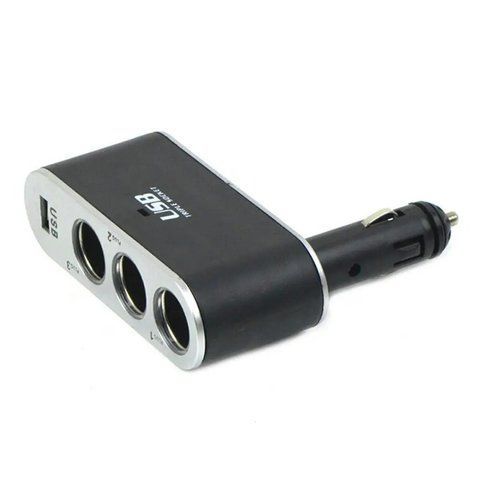 Автомобільний розгалужувач прикурювача Incar на 3 виходи + USB Black (3_04714) 3_04714 фото