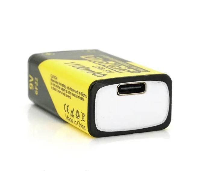 Аккумулятор батарея LiitoKala USB-9V Крона 1100mAh 9V Type-C Yellow-Black 1шт. (3_05237) 3_05237 фото
