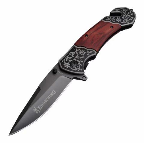 Розкладний ніж Browning 4829 з кліпсою та склобоєм 22см Brown (7_01870) 7_01870 фото