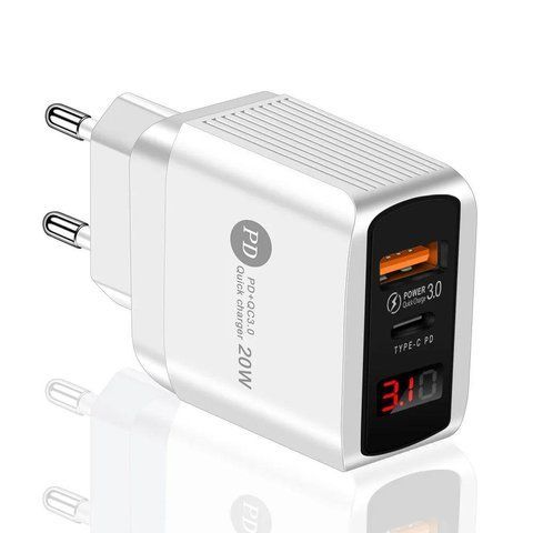 Мережевий зарядний пристрій PD PKG034 LED 20W USB+Type-C з функцією швидкої зарядки QC3.0 7_01689 фото