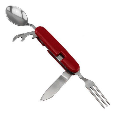 Мультитул туристичний з ложкою і виделкою RIAS A674 mini 4в1 Red (7_01275) 7_01275 фото