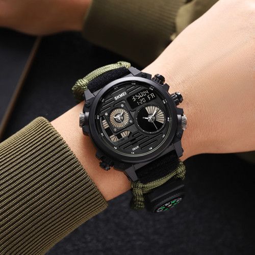 Наручные часы для выживания Skmei Paracord 2202AG с компасом и огнивом Army Green (7_01122) 7_01122 фото