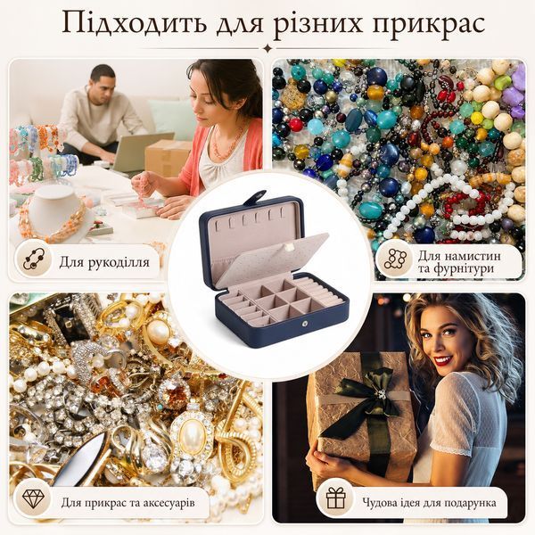 Скринька-органайзер для прикрас дорожня RIAS PU з оксамитовою підкладкою 16&times;11&times;5 см Blue (3_08626) 3_08626 фото
