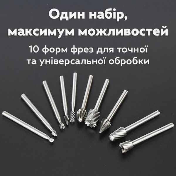Набор роторных фрез RIAS HSS для гравировки и шлифования 10 шт в кейсе (3_07912) 3_07912 фото