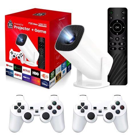 Проектор мультимедійний RIAS P30 Max LED 4K WiFi Bluetooth HDMI Android 11 з 2 джойстиками + SD 64GB White 3_05864 фото