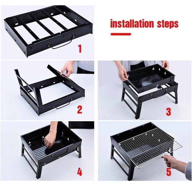 Розкладний мангал RIAS Barbecue GP4276 з решіткою 43x30x22.5см Black (7_02688) 7_02688 фото