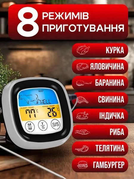 Цифровой кухонный термометр Andy Andy-1 с сенсорным дисплеем и нержавеющим щупом Серебристый (3_07964) 3_07964 фото
