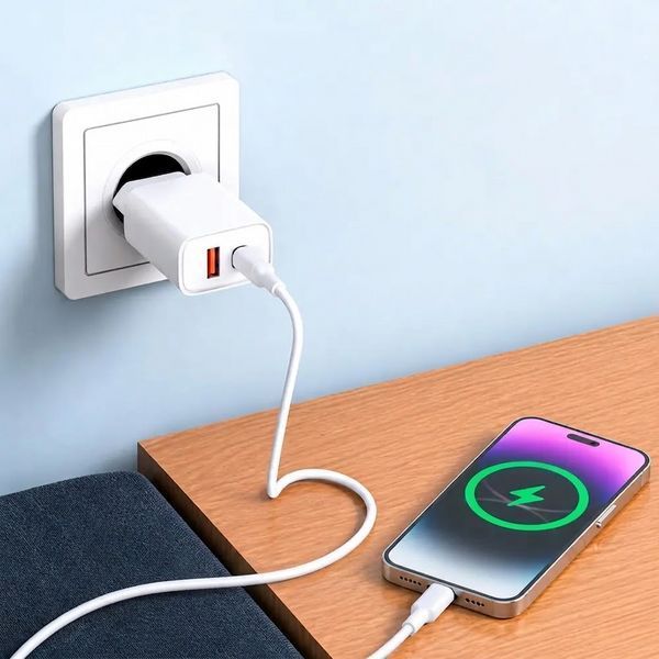 Зарядний пристрій Celebrat C-H15 Fast Charger USB+Type-C 20W White (3_08318) 3_08318 фото