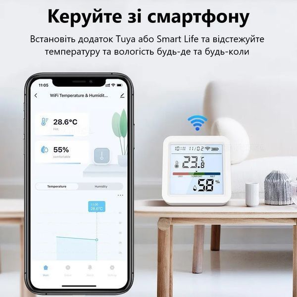 Бездротовий датчик температури та вологості TH02 WiFi Tuya з дисплеєм для розумного будинку White (3_05749) 3_05749 фото