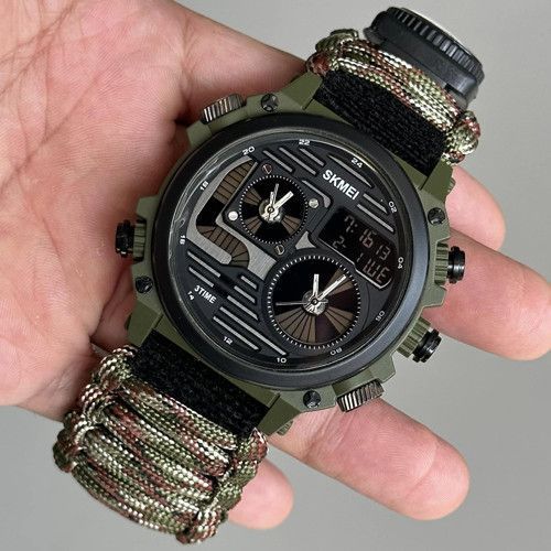 Наручные часы для выживания Skmei Paracord 2202CMGN с компасом и огнивом Green Camo (7_01127) 7_01127 фото