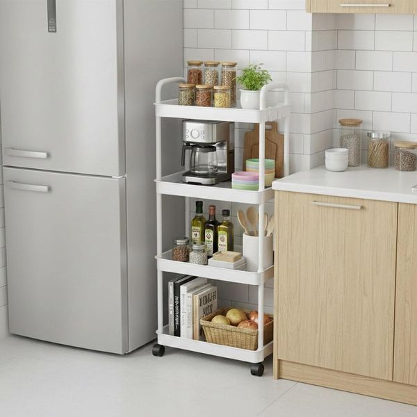 Этажерка напольная RIAS JC606 на колесах 4 яруса 97x32.5x21.5 см White (3_08681) 3_08681 фото