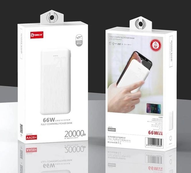 Зовнішній акумулятор Power Bank BIYA AA28+ 2xUSB Type-C 20000 mAh 66W White (7_01187) 7_01187 фото