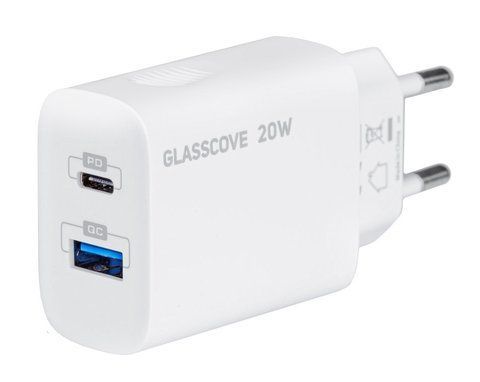 Зарядний пристрій Glasscove TC-012APQ20 3A 20W USB+Type C White (3_00661) 3_00661 фото