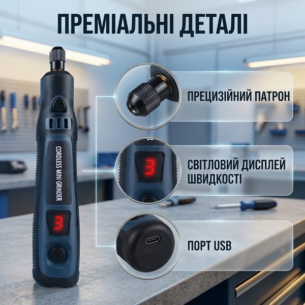 Міні-гравер акумуляторний RIAS CM01 USB 48 предметів 3.7V Black-Blue (3_08713) 3_08713 фото