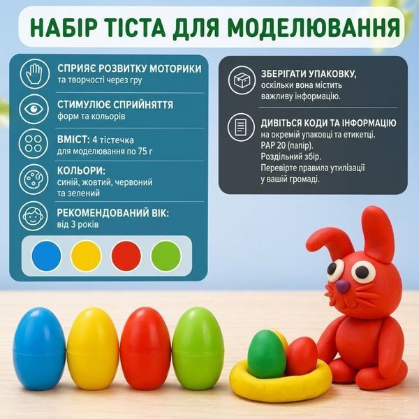 Набір пластиліну для творчості Playtive RIAS KN-15388 в контейнерах-яйцях 4 шт (3_08322) 3_08322 фото