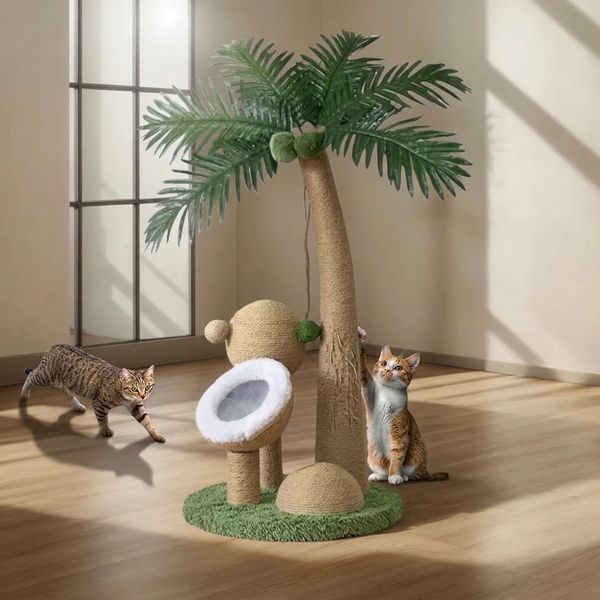 Когтеточка для кошек RIAS PP-70 в виде кокосовой пальмы 70 см Green-Beige (3_08482) 3_08482 фото
