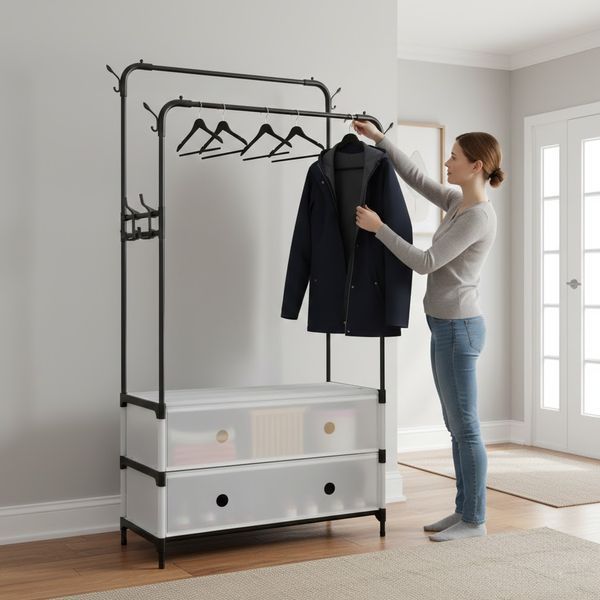 Вішалка-стелаж для одягу та взуття RIAS Coat Rack MJPP63 63x28x175 см Black-White (3_08461) 3_08461 фото