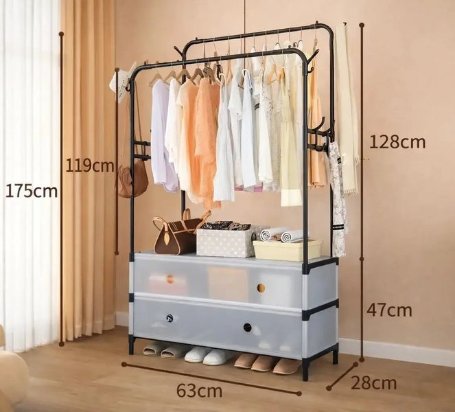 Вішалка-стелаж для одягу та взуття RIAS Coat Rack MJPP63 63x28x175 см Black-White (3_08461) 3_08461 фото