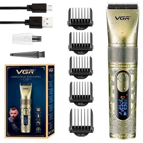 Машинка для стрижки волос VGR V-659 LED-дисплей аккумуляторная 5 насадок 2600mAh Gold (7_02509) 7_02509 фото