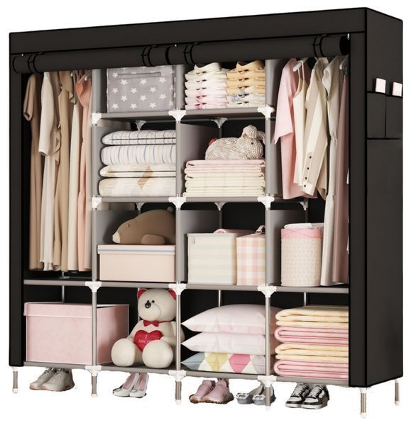 Шафа-органайзер для одягу RIAS 88170-2 з металевим каркасом 170x45x170 см Black (3_03778) 3_08448 фото
