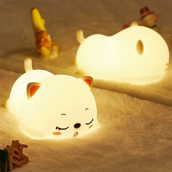 Ночной LED светильник силиконовый Спящий котенок c аккумулятором (3_04332) 3_04332 фото