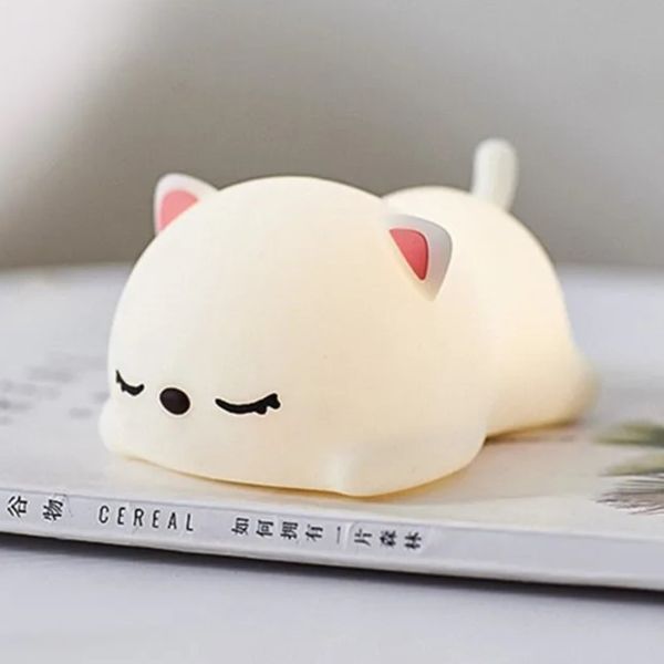 Ночной LED светильник силиконовый Спящий котенок c аккумулятором (3_04332) 3_04332 фото