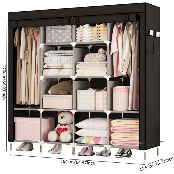 Шафа-органайзер для одягу RIAS 88170-2 з металевим каркасом 170x45x170 см Black (3_03778) 3_08448 фото