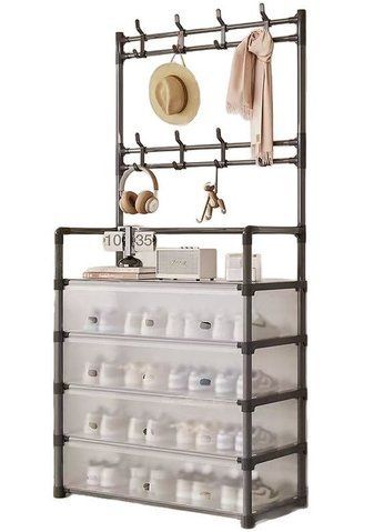 Підлогова вішалка-стійка для одягу та взуття RIAS Multifunctional Integrated Rack 60.5x29x192 см White (3_08685) 3_08685 фото