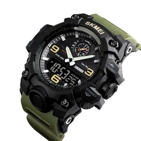 Наручний чоловічий годинник Skmei 1586AG з підсвічуванням 5 АТМ Army Green (7_02256) 7_02256 фото
