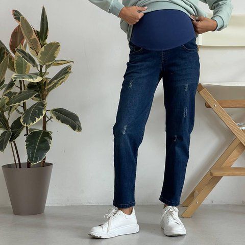 Джинси для вагітних WOW MOM Прямі з потертостями Сині 46 (3798) 3798_46 фото