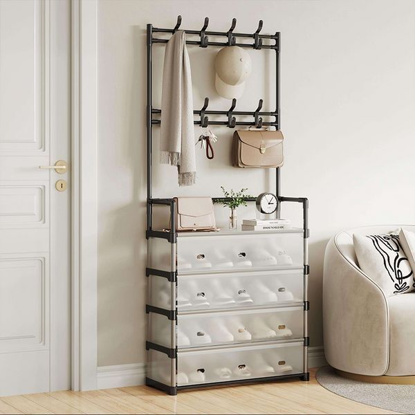 Підлогова вішалка-стійка для одягу та взуття RIAS Multifunctional Integrated Rack 60.5x29x192 см White (3_08685) 3_08685 фото