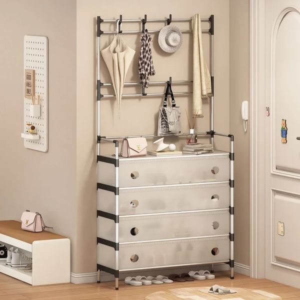 Підлогова вішалка-стійка для одягу та взуття RIAS Multifunctional Integrated Rack 60.5x29x192 см White (3_08685) 3_08685 фото