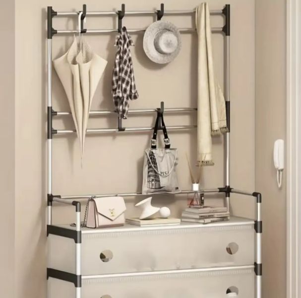 Підлогова вішалка-стійка для одягу та взуття RIAS Multifunctional Integrated Rack 60.5x29x192 см White (3_08685) 3_08685 фото