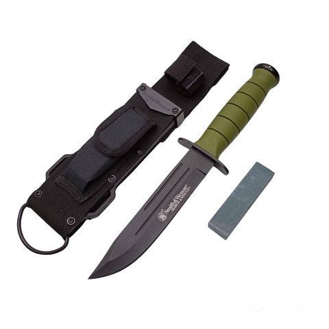 Охотничий нож Smith&Wesson 336 с точилкой и Чехлом 26см Green (7_01043) 7_01043 фото