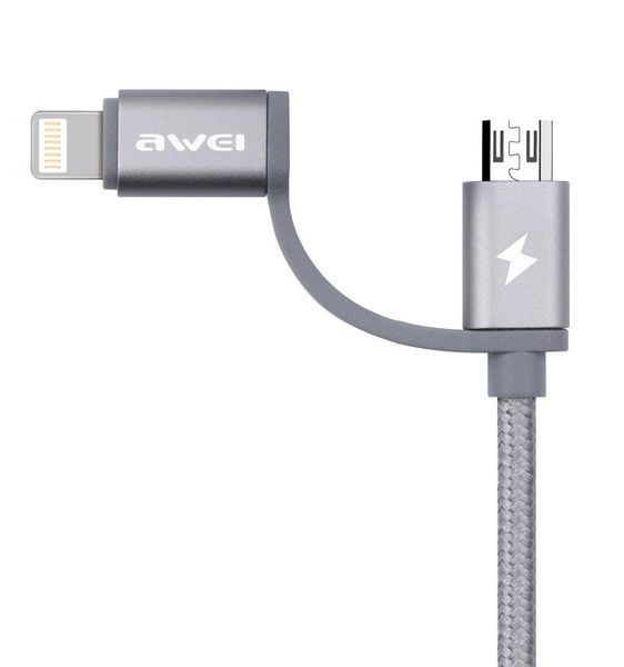 Кабель Awei CL-930C 2 в 1 USB 2.0 AM - micro-USB/Lightning 0.2 м Серый (3_9190) 3_9190 фото