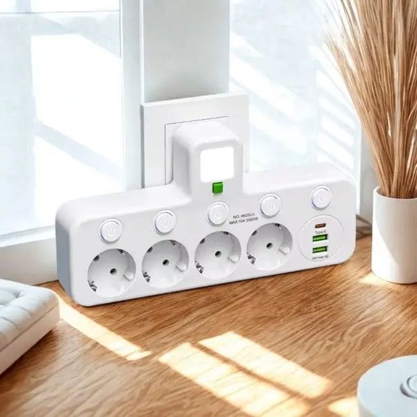 Сетевой фильтр RIAS 8625UL LED 4 розетки 2 USB 1 Type-C 2500W White (3_07878) 3_07878 фото