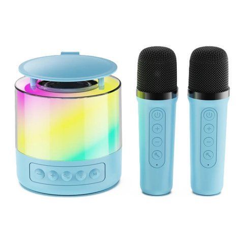 Портативна Bluetooth колонка RIAS K19 караоке + 2 бездротові мікрофони 5W Blue (3_07053) 3_07053 фото