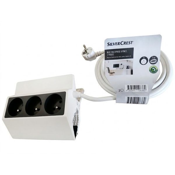 Подовжувач SilverCrest з затискачем 3 розетки 3520W 3 м White-Black (3_08327) 3_08327 фото