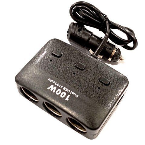 Автомобільний розгалужувач прикурювача Olesson 1636 на 3 виходи + USB 120W Black (7_01723) 7_01723 фото