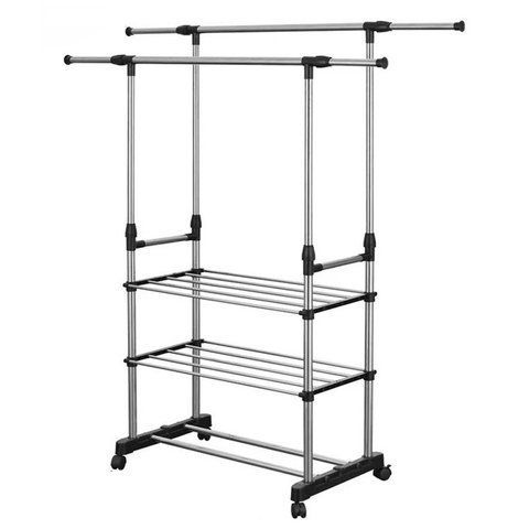 Телескопічна стійка-вішалка для одягу та взуття Double Pole 8019-2F 155x76x42 см Black (3_04642) 3_04642 фото