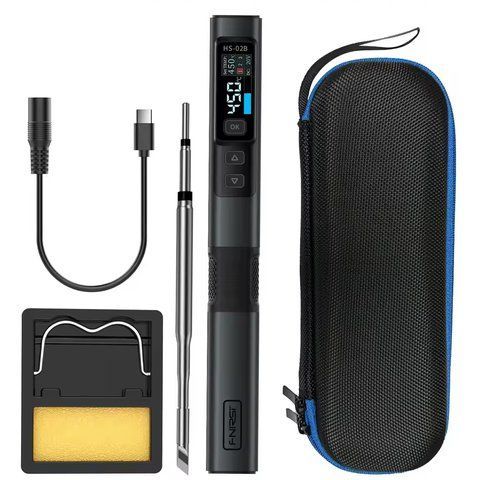 Портативный смарт-паяльник FNIRSI HS-02B 100W с питанием PD/QC и IPS-экраном Black (3_07701) 3_07701 фото