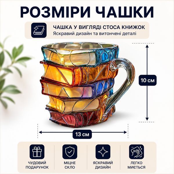 Чашка RIAS BS-11 3D-дизайн у вигляді стопки книг 330 мл Multicolor (3_08538) 3_08538 фото